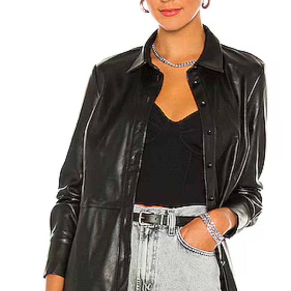 Black Faux Leather Women's button down